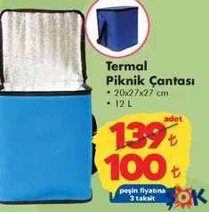TERMAL PİKNİK ÇANTASI 20X27X27 CM